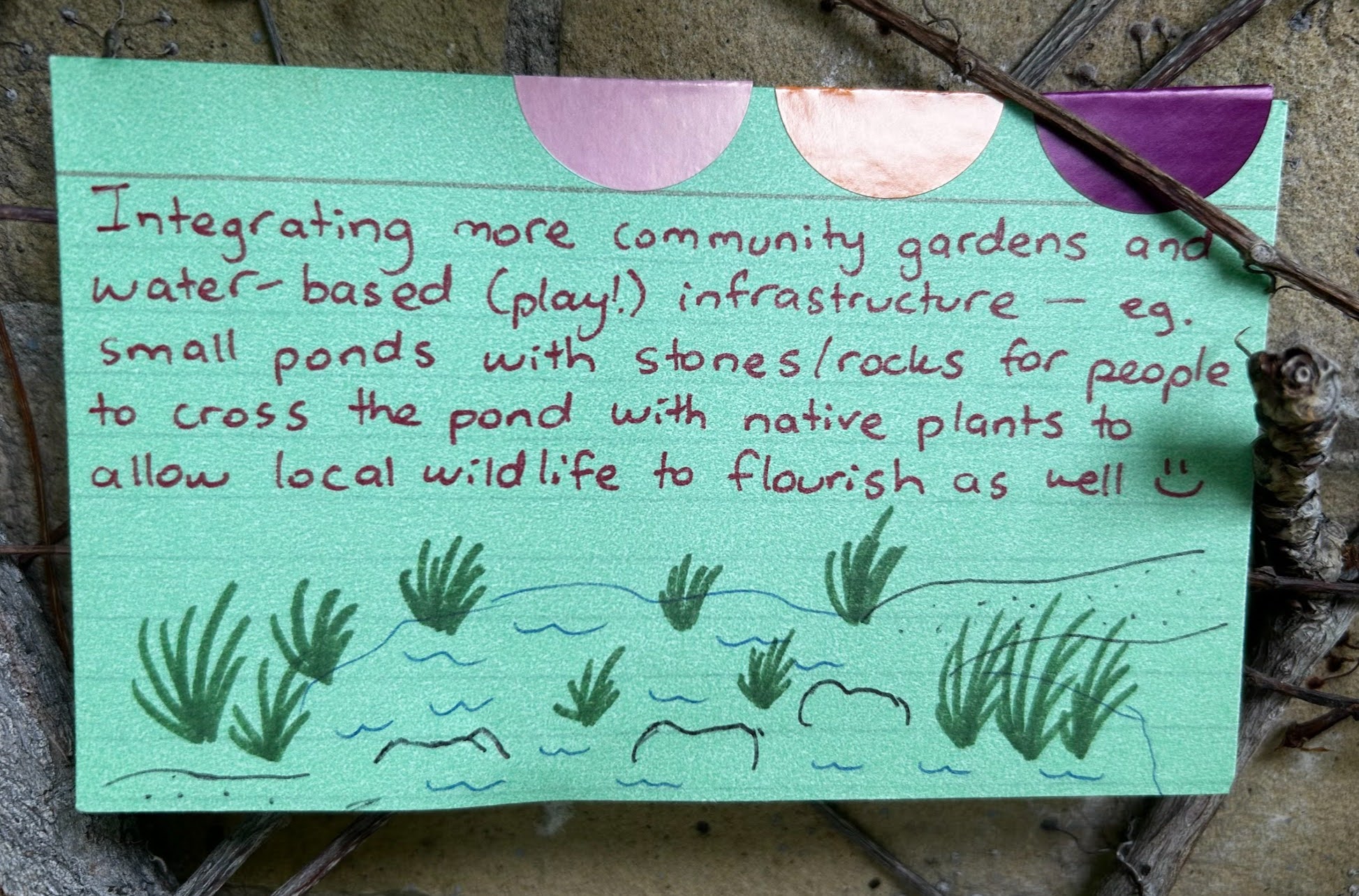 Integrating more community gardens and water-based (play!) infrastructure