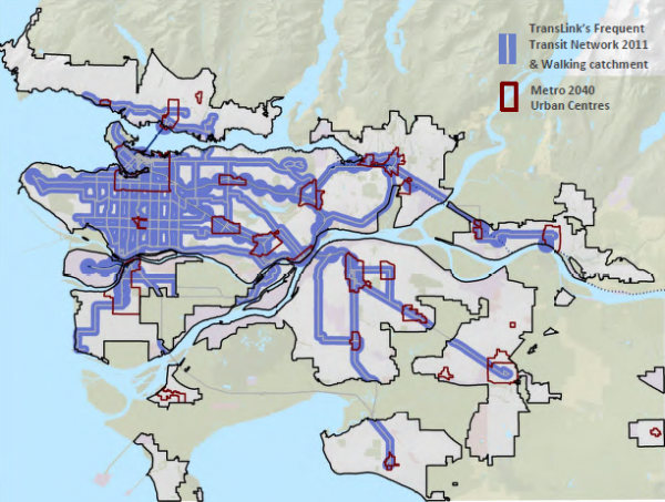 Regional Frequent Transit Network Map. Image: Metro Vancouver