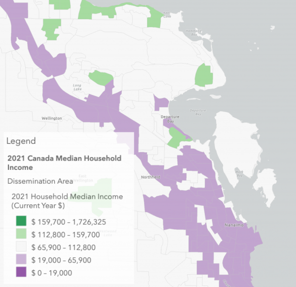 2021 Canada Median Household Income map. Source: ESRI, using data from Environics Analytics.