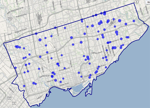 The most dangerous intersections for pedestrians in Toronto - Spacing ...