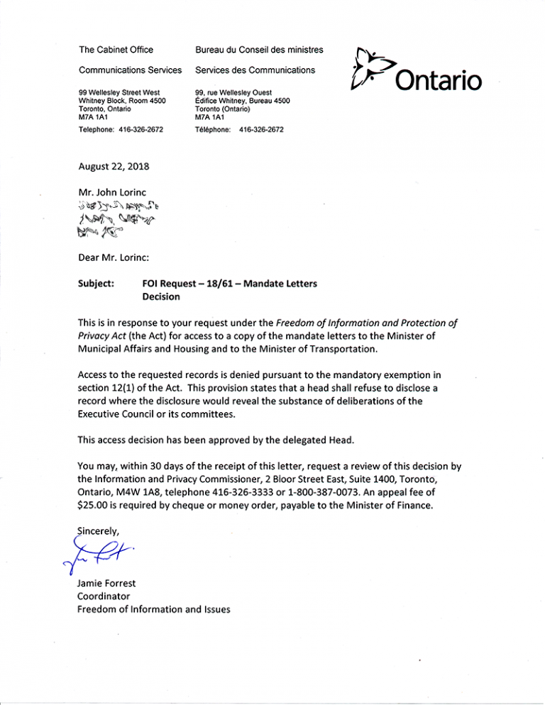 LORINC What about those mandate letters, Premier Ford? Spacing