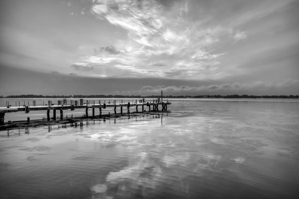 A view of the Toronto harbour at dawn, seen from York Quay