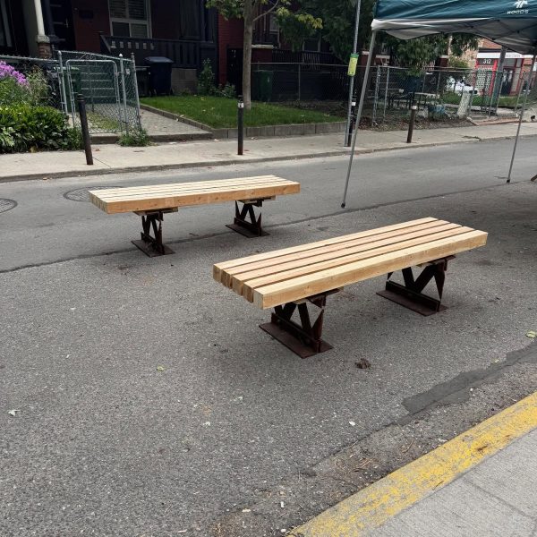 Two benches on a street