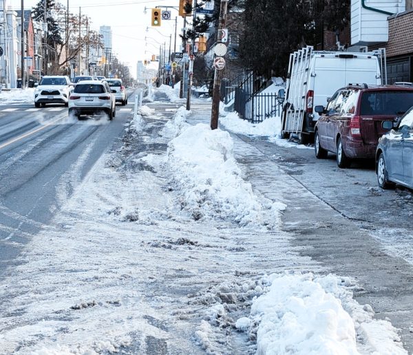 Bike lane blocked by snow and ice
