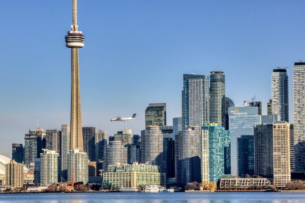 Porter Airlines turboprop on approach to Billy Bishop Toronto City Airport.