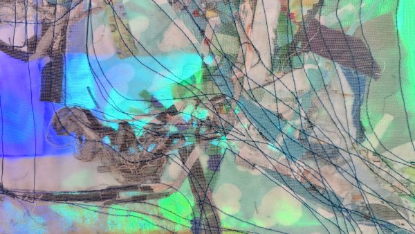 Detail from quilted illuminated textile artwork: A Translucent City, Memory Landscape 01, Lisa Ditschun, 2026